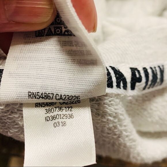 Victoria’s Secret PINK Gray Cutout Raw Edge Oversized Logo Fleece Sweatshirt S - Picture 6 of 10